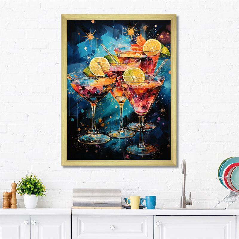 Dazire Cocktail Cocktail Confetti V sur toile, Encadrement doré, H 32 po x l 16 po x P 1 po