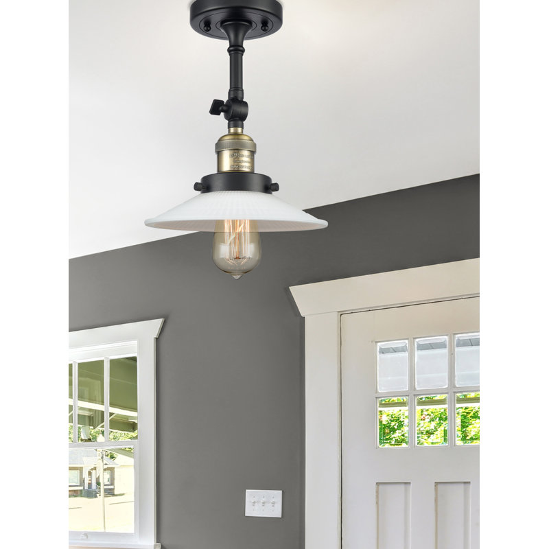 Miramontes Glass Semi Flush Mount, Black Antique Brass, Matte White Halophane, No Bulb Included