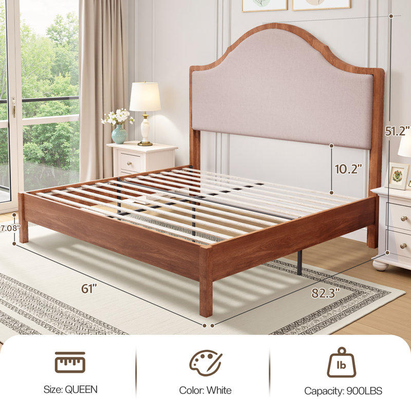 Farmhouse Solid Wood Bed Frame, Light Brown, Queen