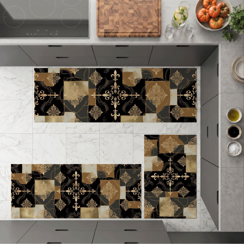 Geometric Floral Non-Slip Washable Kitchen Mats