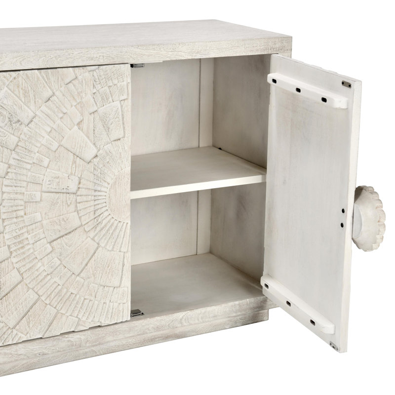 Apollo 84'' White Wash Mango Wood Sunburst Sideboard