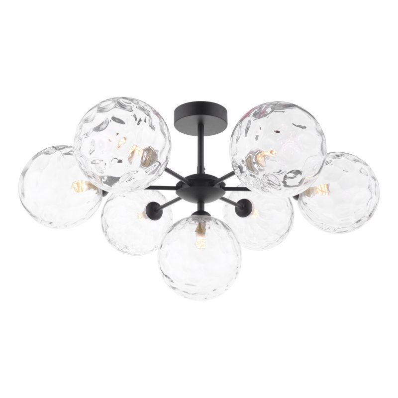 COHEN 7LT SEMI FLUSH GLS, Matt Black/White, 32" H x 59" W x 59" D