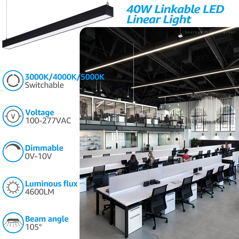 Acies 4FT Dimmable LED Shop Light Color Tempreture Selectable Suspended Lighting for Office