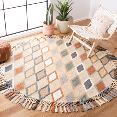 Gilbreath Hand Tufted Jute/Cotton Geometric Rug in Beige/Rust