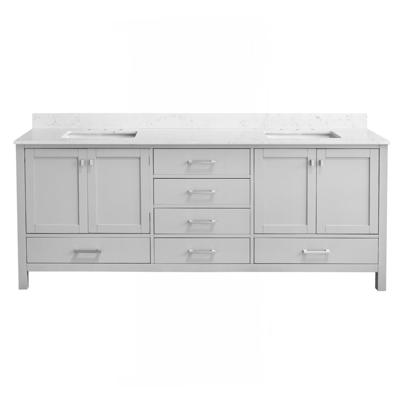Meuble-lavabo autoportant avec cadre double en bois massif 84 po, Gris, 84"