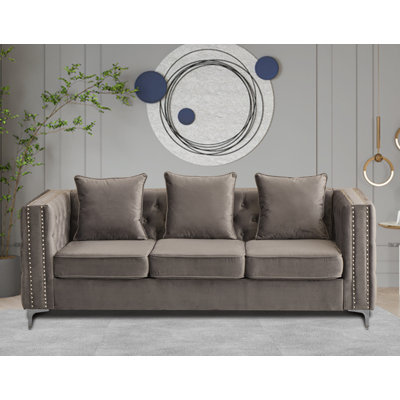Vanida Charterhouse 86.4" Velvet Tuxedo Arm Sofa