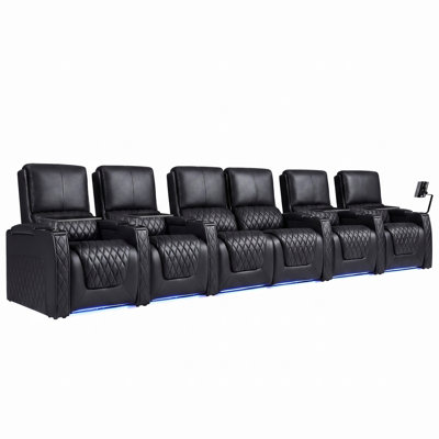 Fauteuil de cinéma maison inclinable électrique en cuir fleur de qualité supérieure avec éclairage ambiant à DEL 7 couleurs, appui-tête réglable, charge USB et porte-gobelets