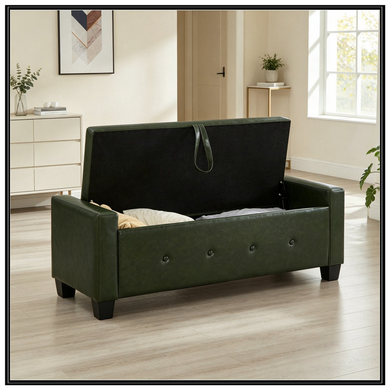 Banc rembourré capitonné avec rangement, Vert foncé