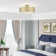 4 Light Soft Gold Extra Large Semi-Flush With Hand Crafted Oatmeal Color Fabric Hardback Shade