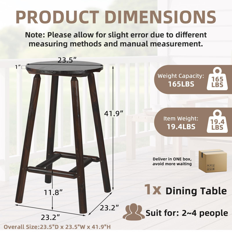 Epicozy Outdoor Patio Wooden Bar Table, 41.89" Round Bar Height Pub Table, Rustic Solid Log High Top Bistro Table For Indoor & Backyard Garden Porch Lawn, Carbonized