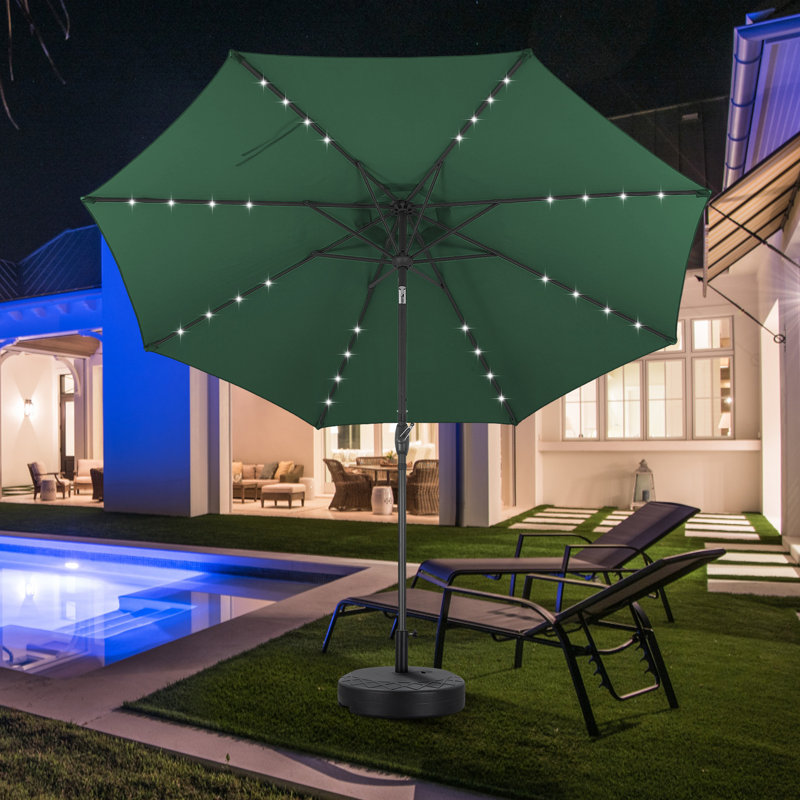 Parasol de terrasse de 3 m avec éclairage, base et moustiquaire., Vert