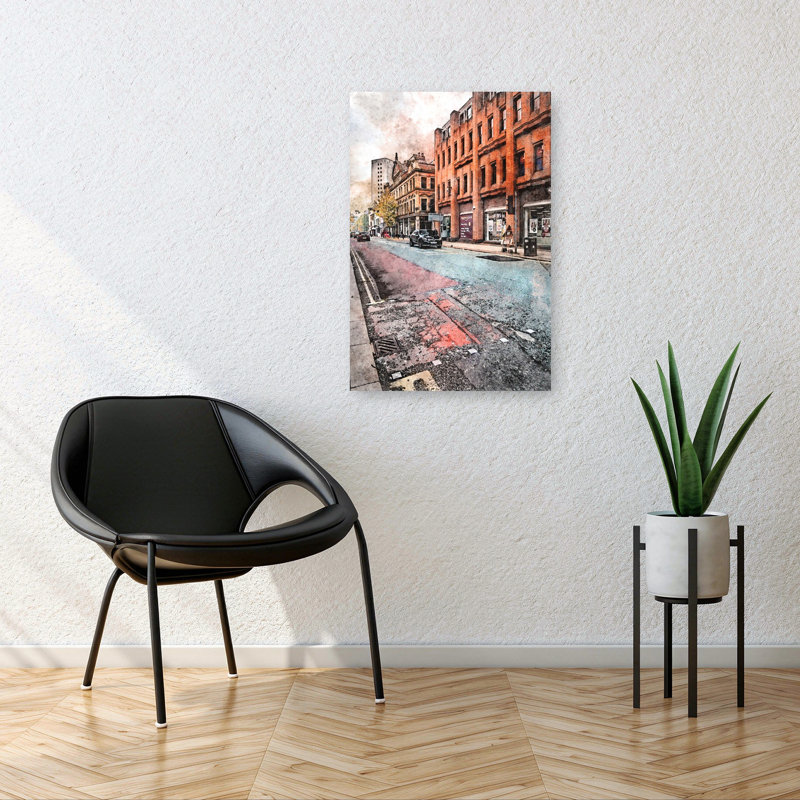Gritty City Street Abstract Contemporary Architecture Autumn Wall Art, H 36 po x l 24 po