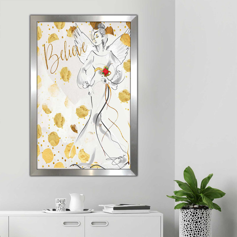 «Angel, Believe (Vertical)» par Jodi - impression, Encadrement argenté, H 39,5 po x l 27,5 po x P 0,75 po