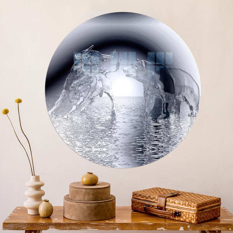 Décoration murale abstraite moderne en forme de taureau et d'ours moderne, impression personnalisée en verre