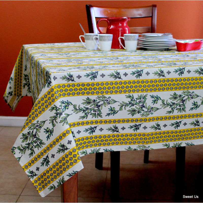 Nappe rectangulaire en coton lavable résistante aux taches, Jaune, 98 po x 60 po