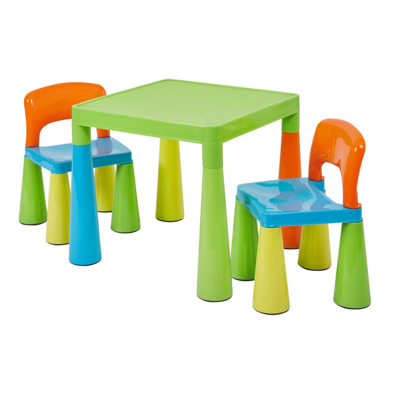 Kids Plastic Table and Two Chairs Set, Multi Colour