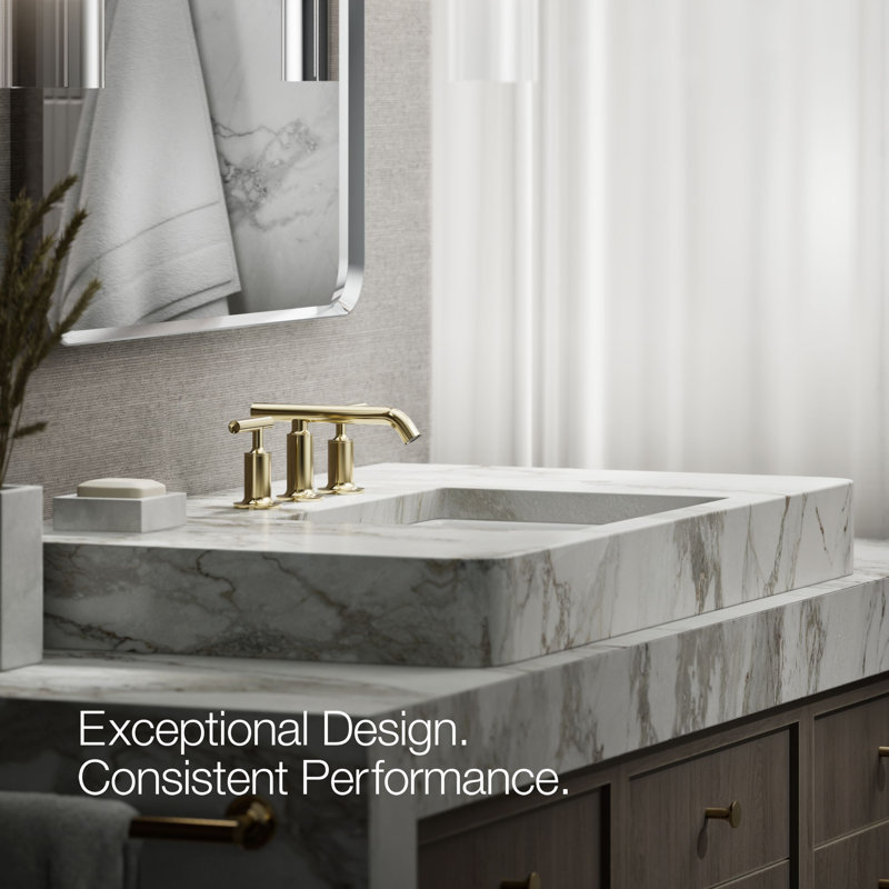 Purist Widespread Bathroom Faucet with Drain Assembly, Vibrant French Gold