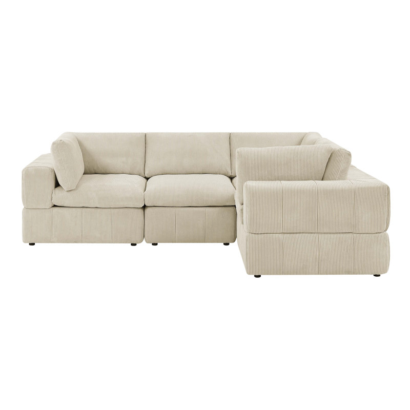 Canapé modulaire en velours côtelé Bathmarlmoor, Beige, H 33 po x l 104 po x P 104 po