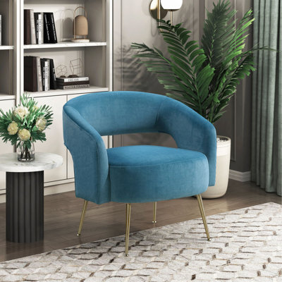Fauteuil d'appoint moderne en velours moelleux, rembourrage en mousse moelleuse, pieds dorés, meubles de salon luxueux, 1 pièce