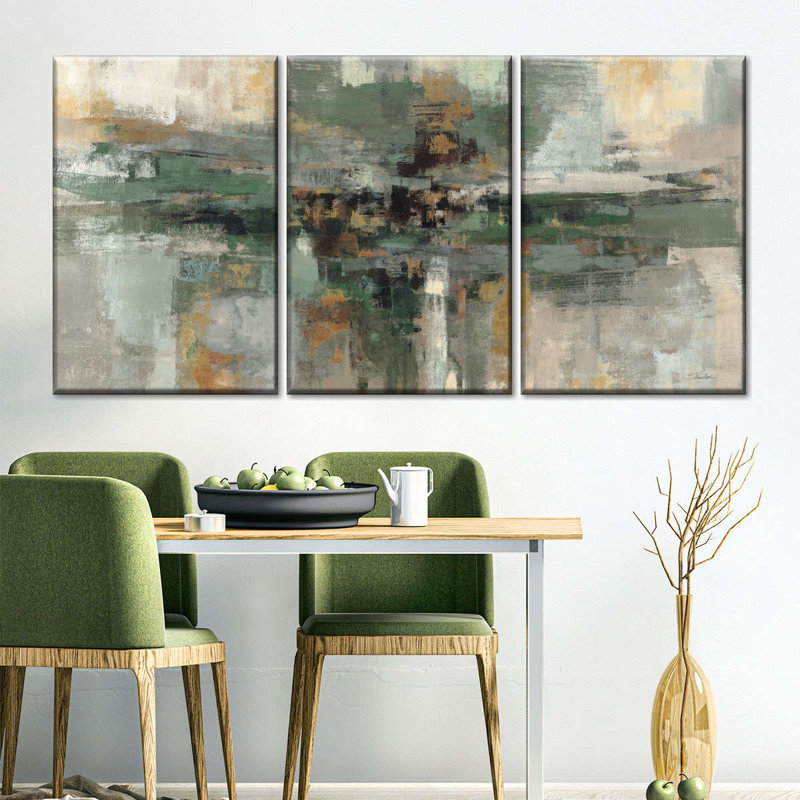 Abstract Green and Gray Elephant Canvas Wall Art Set