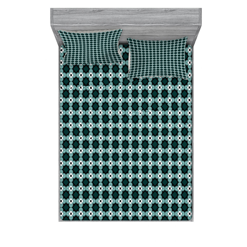 Microfiber Geometric Sheet Set, Full/Double Sheet Set with Fitted Sheet