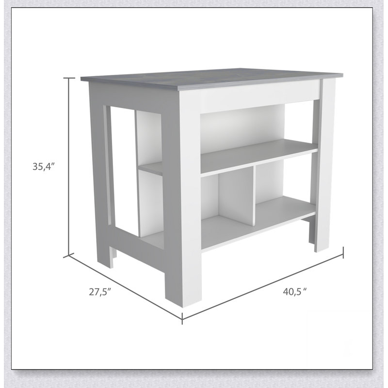 Rockaway 3-Shelf Kitchen Island with Ibiza Marble Top, Spacious and Versatile for Modern Kitchens and Efficient Storage.