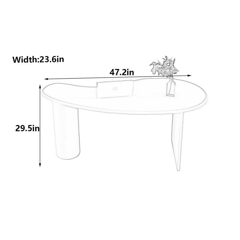 Bureau courbé Nordic Modern, Blanc, H 29,5 po x l 47,2 po x P 23,6 po