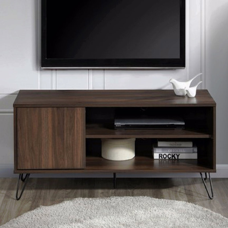Meuble télé moderne en bois de 119 cm (47 po) avec 2 tablettes et un placard, noyer foncé, pour téléviseurs jusqu'à 50-55 pouces.