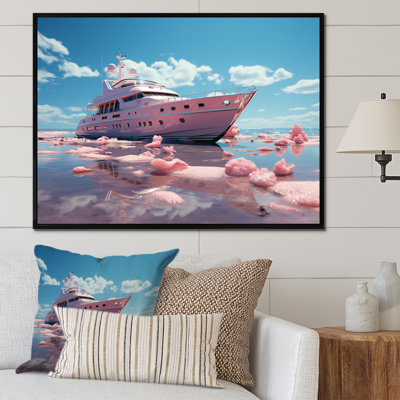 «Pink Yacht Voyage Success - Bateau, art mural»