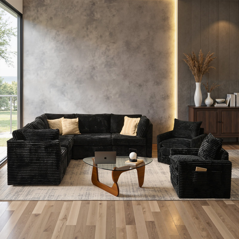 Ensemble de canapé modulaire 5 pièces, canapé rembourré en velours côtelé avec fauteuils d'appoint, canapé de salon à configuration flexible