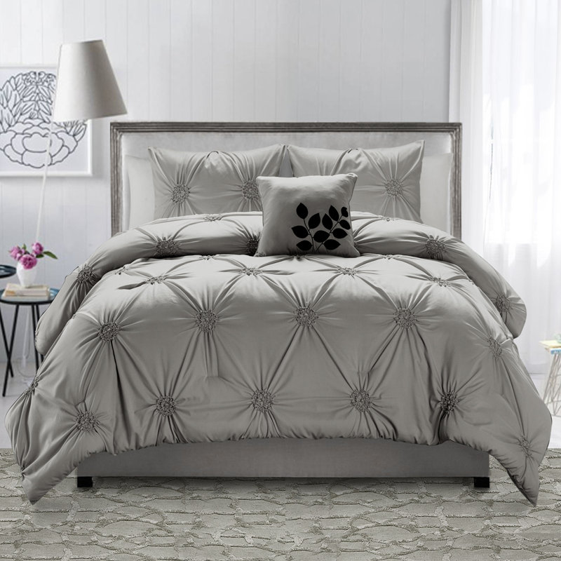 Ensemble d'édredon en microfibre 4 pièces, Gris, Grand
