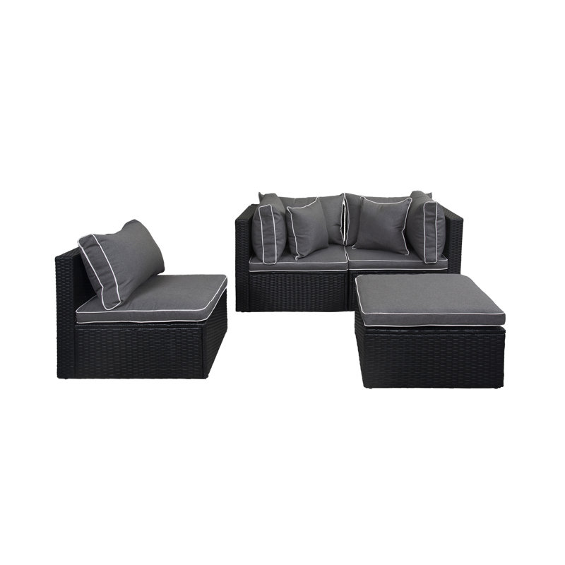 Alans 4 - Person Patio Conversation Set with Cushions, Gray, Black