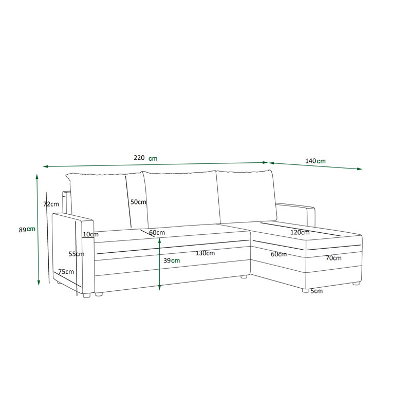 Corner sofa with bed function and bed box, Left -sided