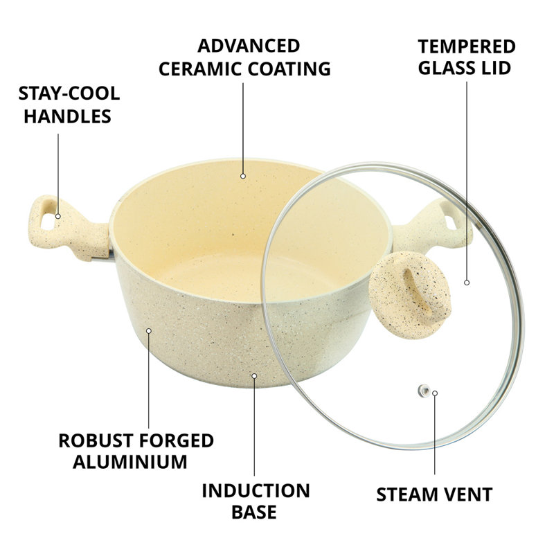 ZOYA 8 - Piece Non-Stick Aluminum Cookware Set, Cream