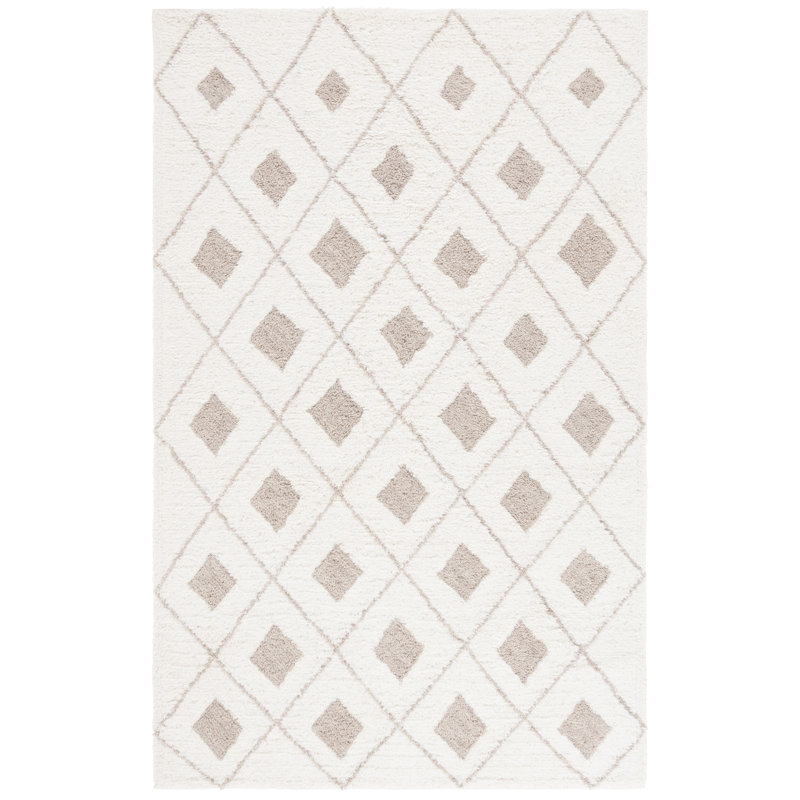 Werther Hand Tufted Wool/Cotton Geometric Rug in Ivory/Beige, Rectangle 3' x 5'