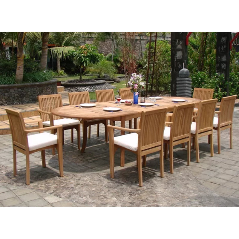 Arjun Outdoor 13 - Piece Teak Dining Set, 10, 30.5" H x 40" W x 117" L