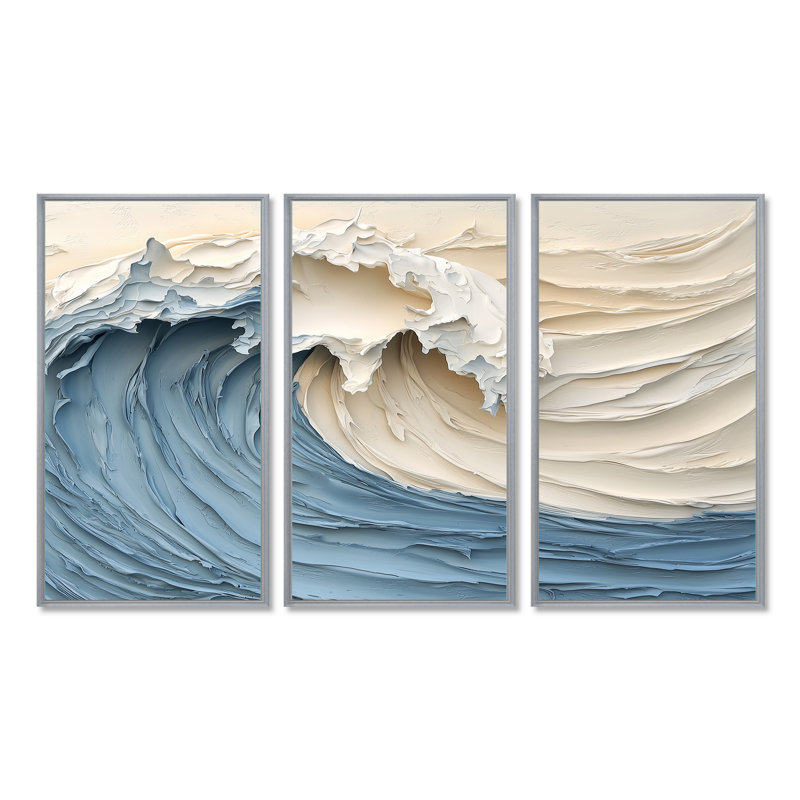 Clareen - ensemble d'impressions murales vagues côtières, H 28 po x l 36 po x P 1 po, Toile avec cadre flottant noir