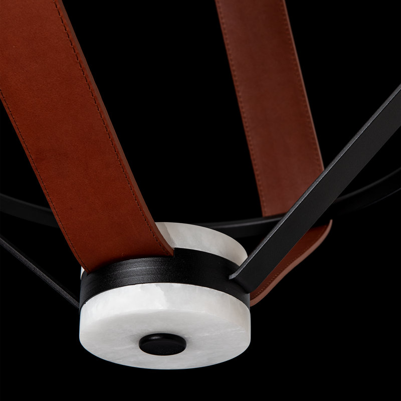 Aspen LED Lantern, Black, Chestnut Leather, 16.5"D x 16.6"W x 20"H