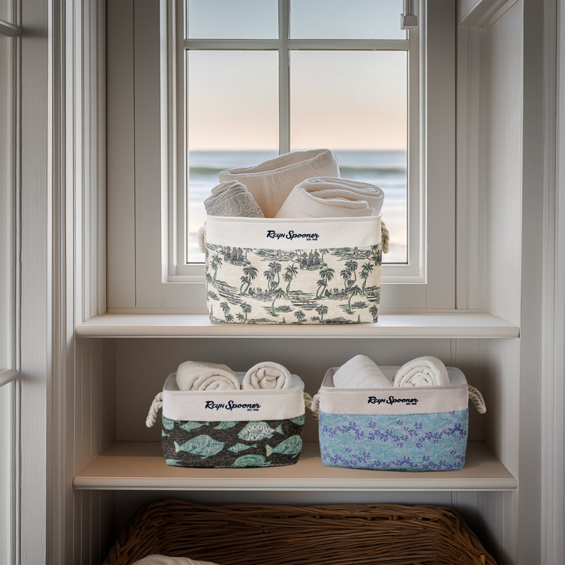 Hawaiian Print Fabric Rectangular Storage Basket Set