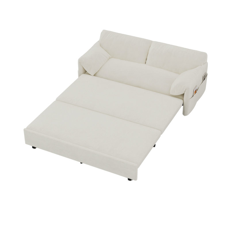Canapé-lit escamotable avec rangement latéral Canapé-lit convertible 3-en-1, Velours beige