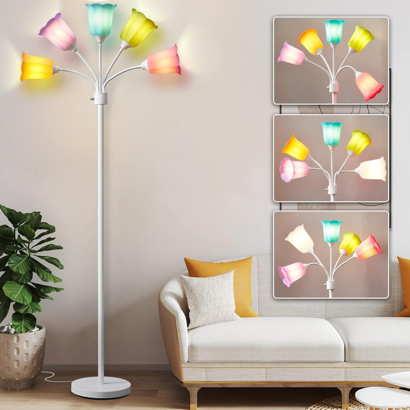 Multi Head Modern Tall Lamp with Adjustable Gooseneck Standing Lamps Led Tall,LampBulb Not Included, White