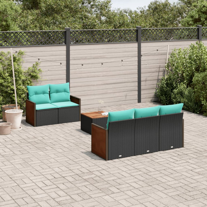  Ensemble de canapé de patio 6 pièces avec coussins en rotin de polyester noir