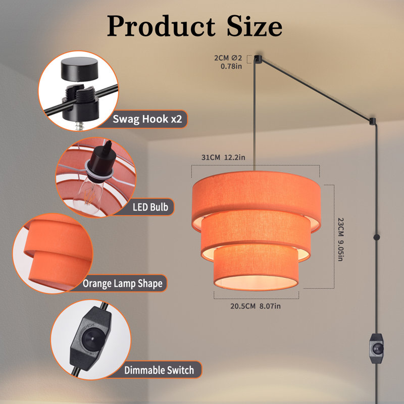 3 Tier Orange Plug in Pendant Light,