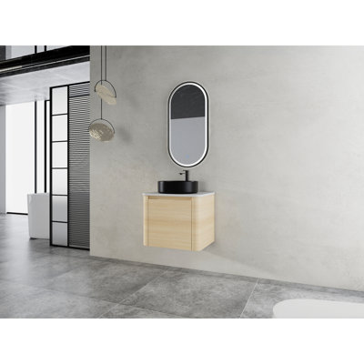 Meuble-lavabo de 24 po avec lavabo d'art en céramique, 1 porte à fermeture en douceur, Scratch et contreplaqué - Facile à nettoyer et à entretenir dans l'espace