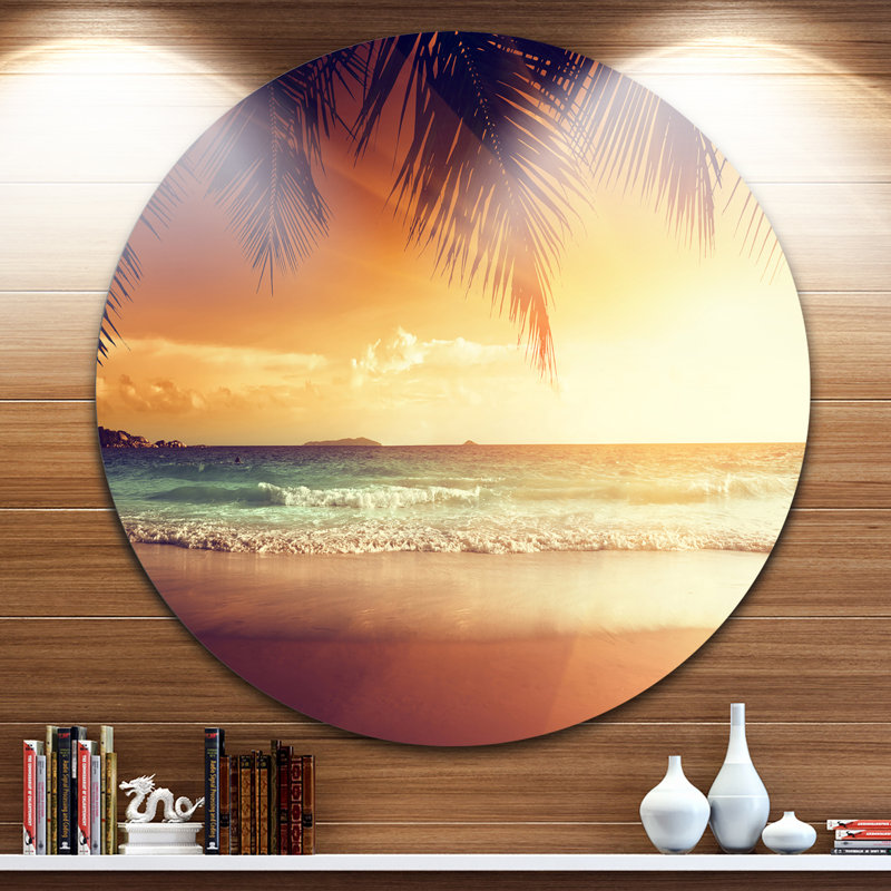«Palm Leaves on Caribbean Seashore», impression, H 36 po x l 36 po x P 1 po, Métal