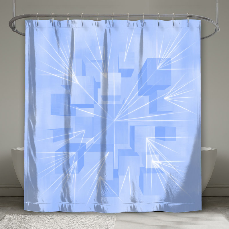Rideaux de douche extra longs à motifs de cubes flottants, L 70 po x H 84 po, Bleu clair / blanc 2