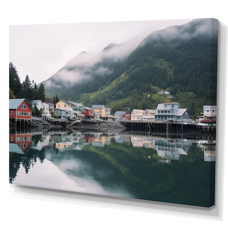 «Alaska Village on the Lake», reproduction sur toile, H 12 po x l 20 po x P 1 po, Toile tendue