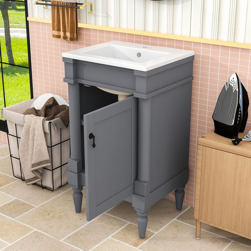 Meuble-lavabo avec lavabo et tablette réglable, Gris