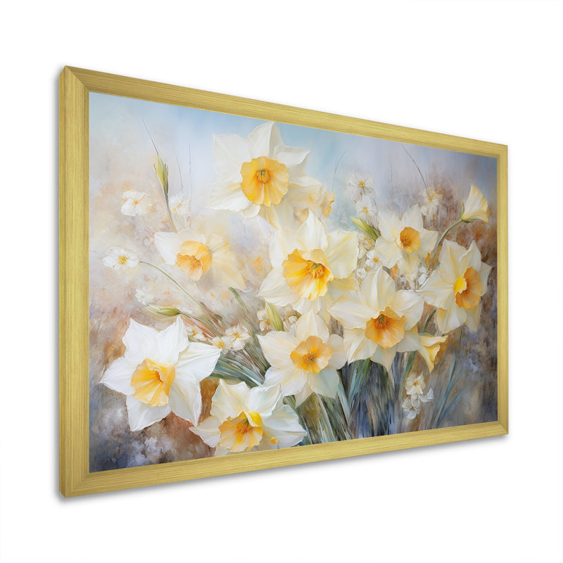 " Minimalims Daffodils Charm ", Gold Single Picture Framed, 30" H x 40" W x 1.5" D