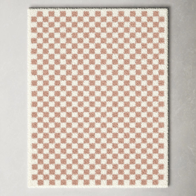 Neamiah Chequered Shag Area Rug, Rectangle 160 x 213cm
